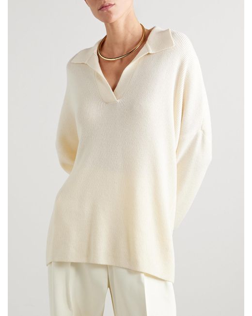FFORME Natural Louise Ribbed Merino Wool And Cashmere-Blend Polo Sweater