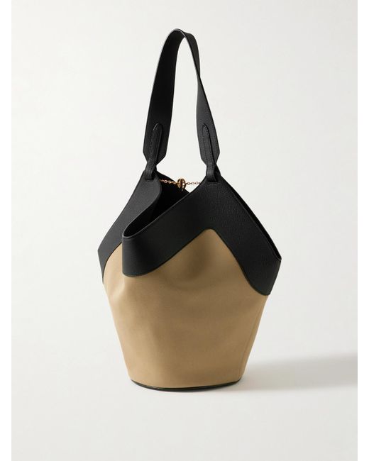 Khaite Black Lotus Kleine Tote Aus Canvas Mit Besätzen Aus Strukturiertem Leder