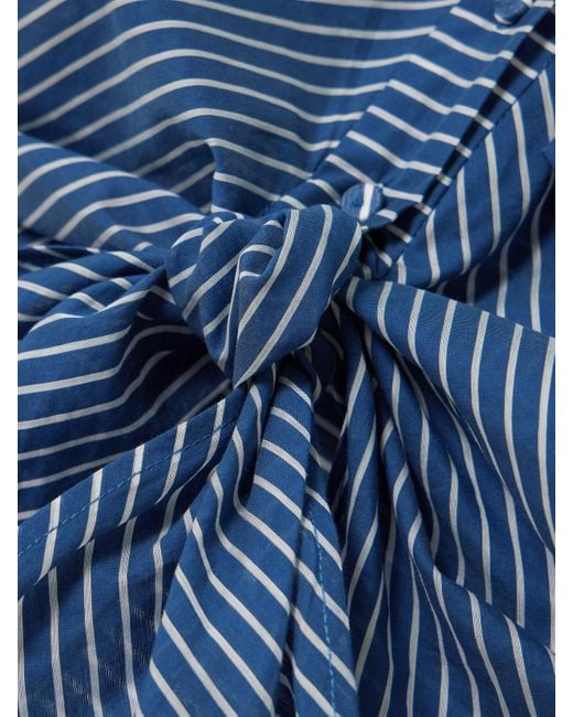 ANDRES OTALORA Blue Ilusion Tie-Detailed Striped Cotton-Voile Shirt