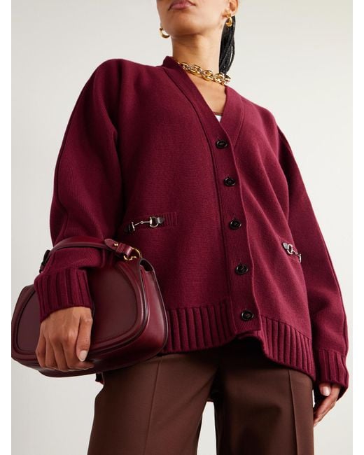 Gucci Red Cardigan Aus Einer Woll-Kaschmirmischung Mit „Horsebit“-Details