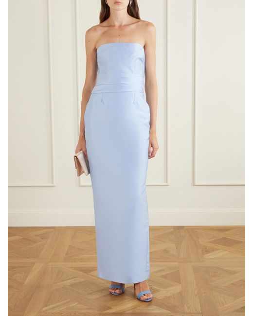 Solace London Blue Ingrid Pleated Satin-Twill Gown