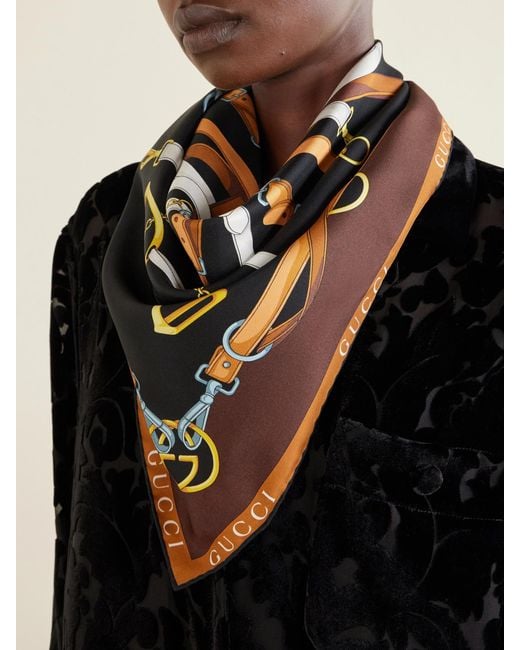Gucci Black Printed Silk-Twill Scarf