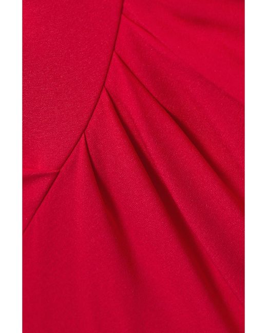 Commission Red Asymmetric Cutout Stretch-Silk Satin Midi Dress