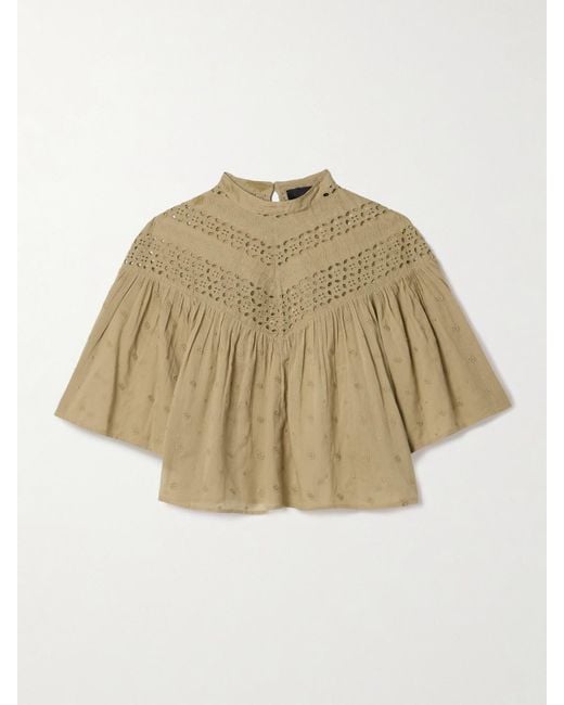 Nili Lotan Natural Mikki Embroidered Broderie Anglaise Cotton-Voile Blouse