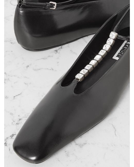 Jil Sander White Crystal-Embellished Leather Ballet Flats