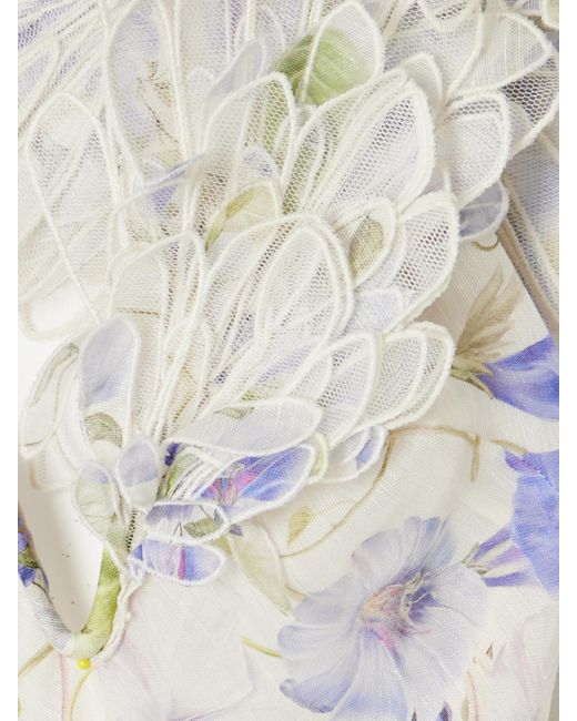Zimmermann White Natura Appliquéd Floral-Print Linen And Silk-Blend Maxi Dress