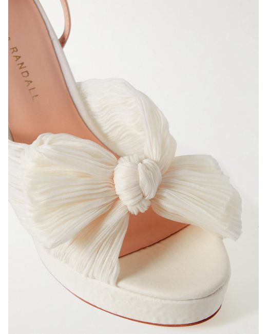 Loeffler Randall Natural Natalia Bow-Embellished Plissé-Organza Platform Sandals