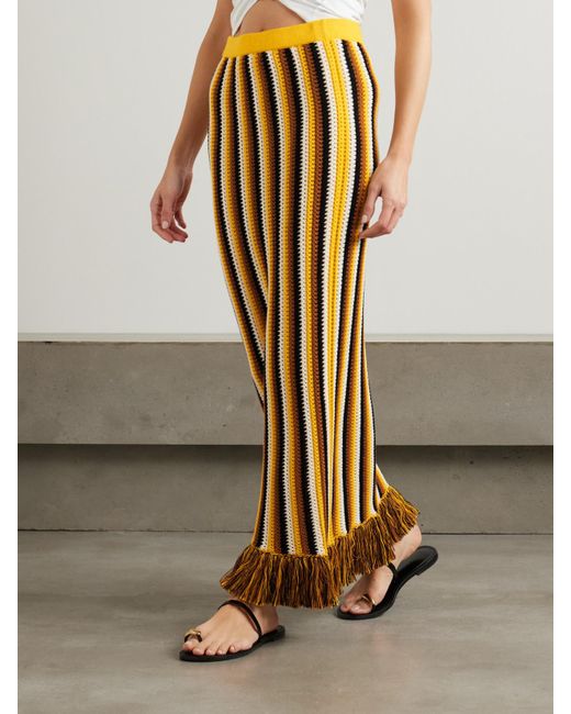 Escvdo Metallic Misti Maxirock Aus Gehäkelter, Gestreifter Baumwolle Mit Fransen