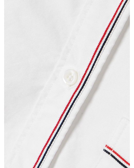 Thom Browne Gray Verkürztes Hemd Aus Baumwolloxford Mit Ripsbandbesätzen