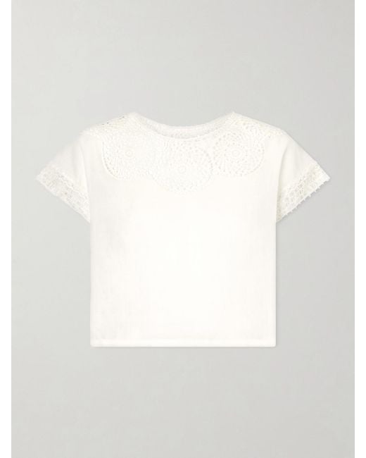 Nili Lotan White Caila Crochet-Trimmed Ramie Top