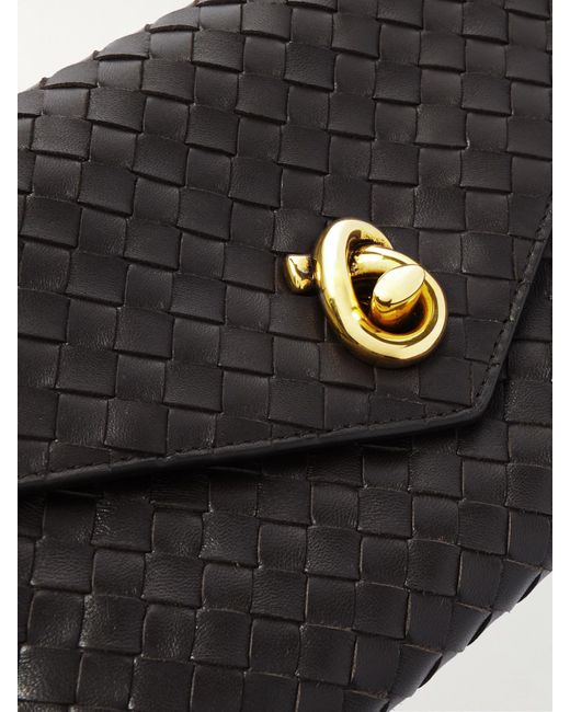 Bottega Veneta Black Knot Lock Medium Intrecciato Leather Shoulder Bag