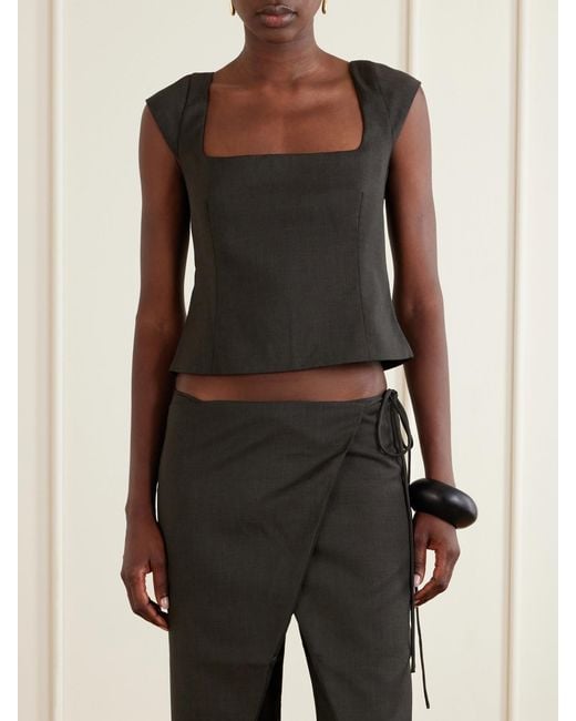 St. Agni Black Open-Back Wool-Blend Blouse