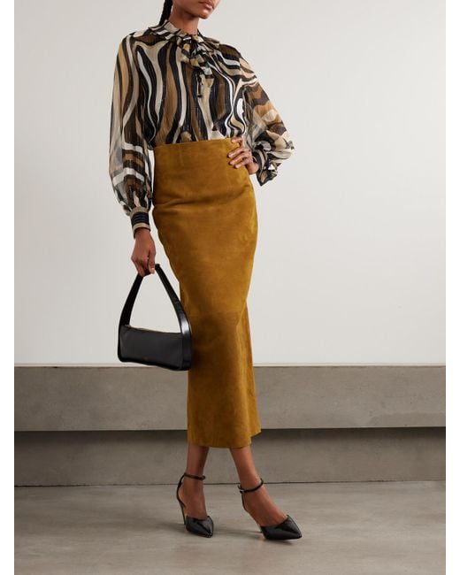 Emilio Pucci Ruffled Metallic Silk-Blend Crepon Pussy-Bow Blouse