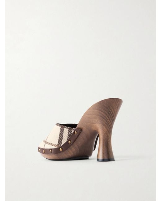 Burberry Brown Le Potter Embellished Checked Woven Mules