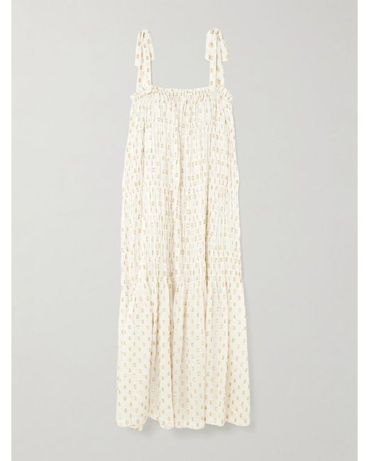 Alix Of Bohemia White Emrys Smocked Fil Coupé-Gauze Midi Dress
