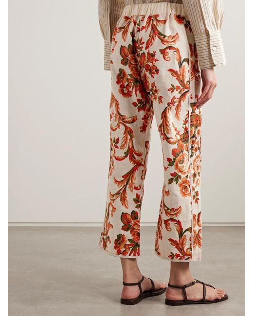 Thank You Have A Good Day White Cotton-Jacquard And Leather-Trimmed Floral-Print Cotton-Canvas Wide-Leg Pants