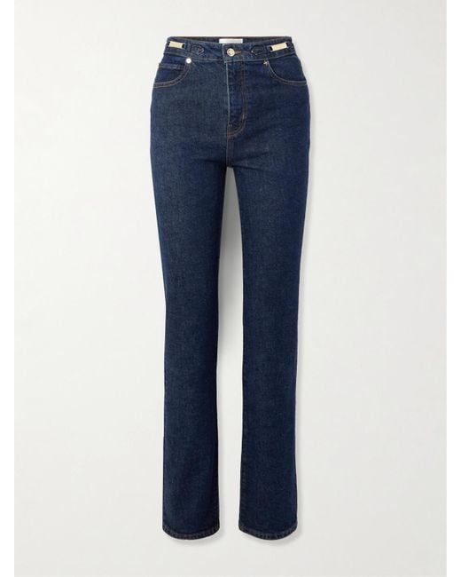 FRAME Blue Ritz Paris The Ruler Hoch Sitzende Jeans Mit Geradem Bein Und Verzierungen