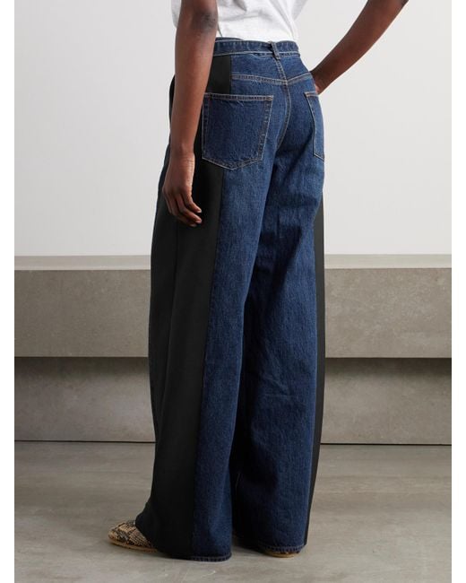 Sacai Blue Jeans Mit Weitem Bein, Einsätzen Aus Einer Wollmischung Und Gürtel