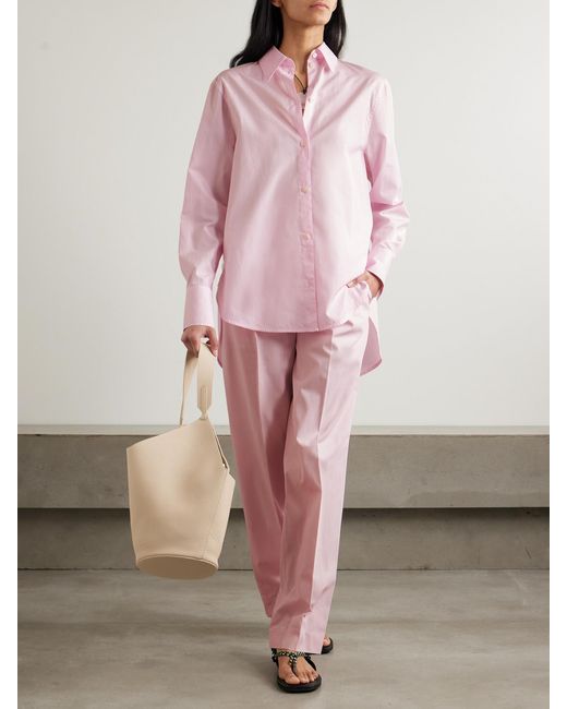 Totême Pink Pleated Cotton Wide-Leg Pants
