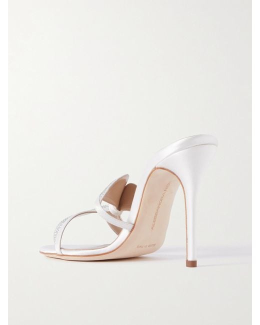 Alessandra Rich Natural Butterfly Crystal-Embellished Silk-Satin Mules