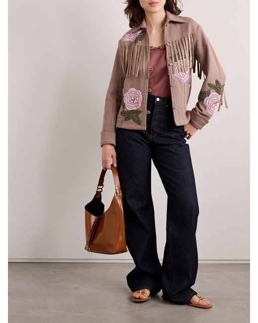 Alix Of Bohemia Pink Jude Fringed Bead-Embellished Cotton-Canvas Jacket