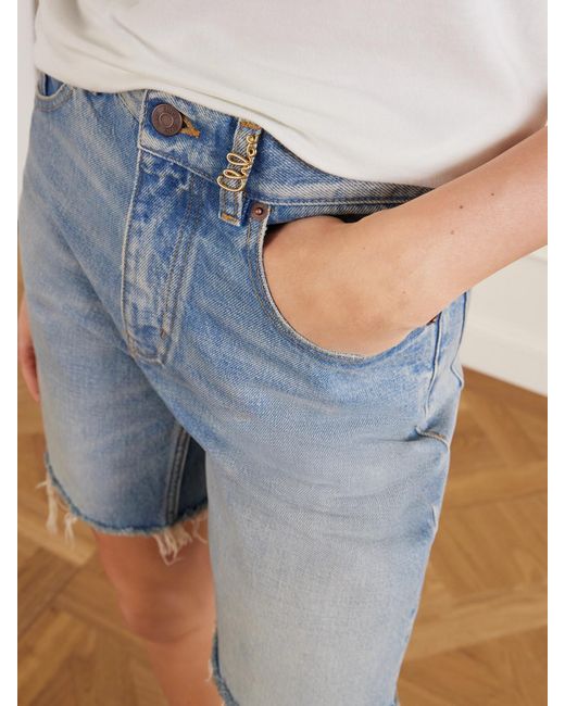 Chloé Blue Frayed Denim Shorts
