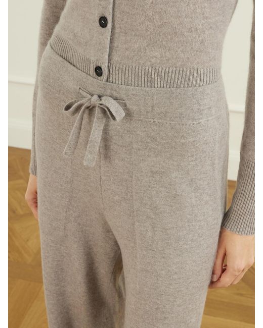 LeKasha Gray Suria Ribbed Organic Cashmere Wide-Leg Pants