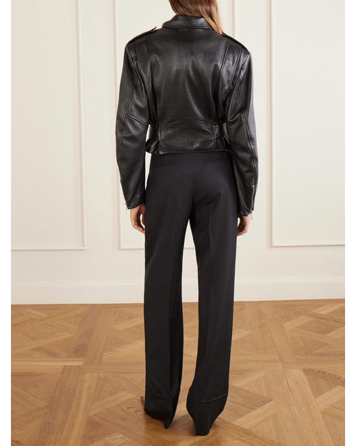 Saint Laurent Black Glossed Textured-Leather Biker Jacket