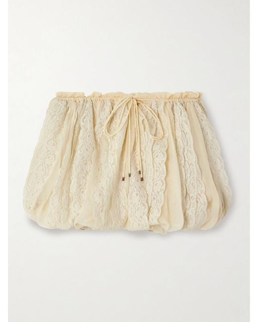 Chloé Natural Lace Panelled Silk Shorts