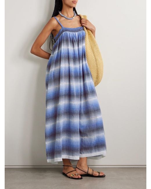 Lemlem Blue Eda Striped Cotton-Gauze Midi Dress