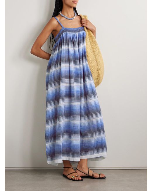 Lemlem Blue Eda Midikleid Aus Gestreifter Baumwollgaze