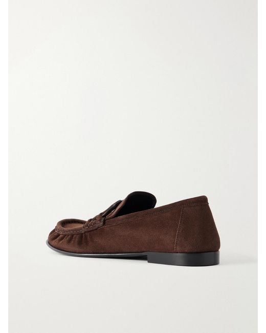 Loewe Brown Double L Suede Loafers