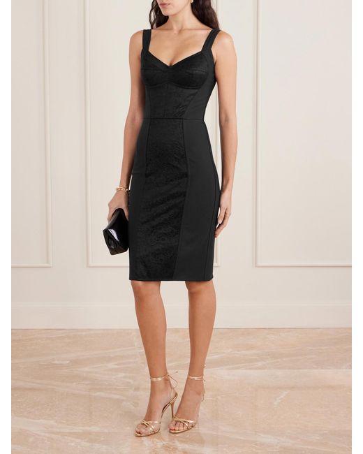 Dolce & Gabbana Lace-Paneled Jersey Midi Dress in Black | Lyst