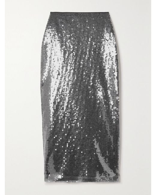 David Koma Gray Sequined Tulle Midi Skirt