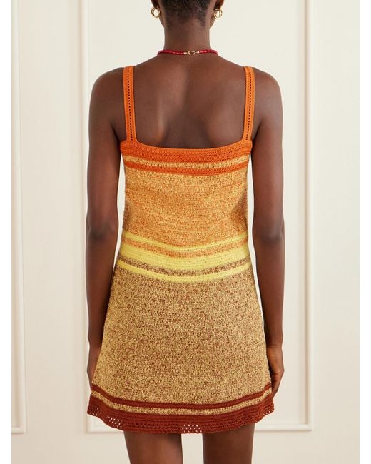 Escvdo Natural Plumar Striped Crocheted Cotton Mini Dress