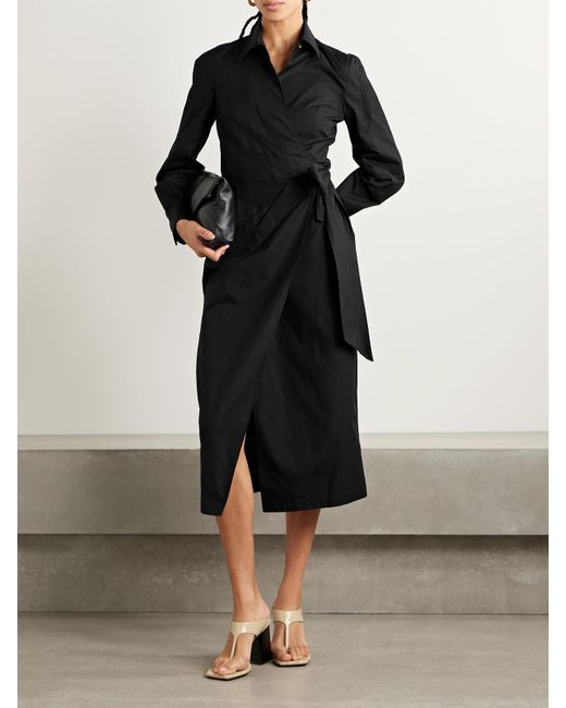 Max Mara Blue Agrume Midi-Wickelkleid Aus Baumwollpopeline Mit Falten