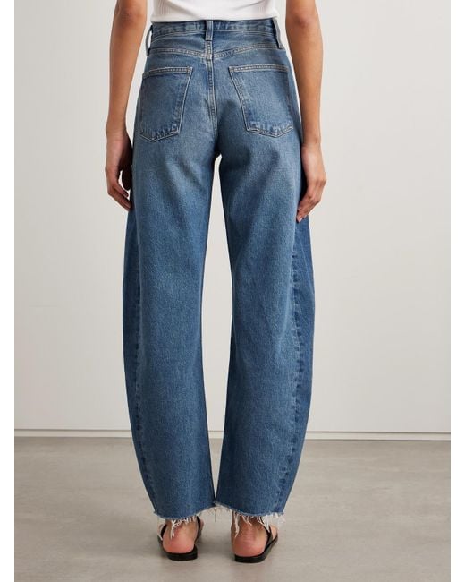 Agolde Blue Luna Frayed High-Rise Barrel-Leg Jeans