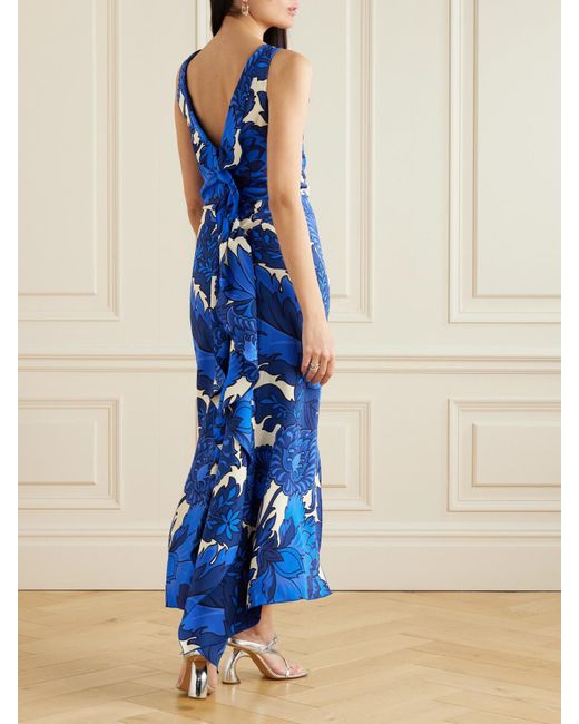 Etro Blue Asymmetric Ruffled Printed Jersey Maxi Dress
