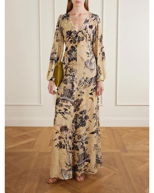Etro Natural Printed Floral-Jacquard Maxi Dress