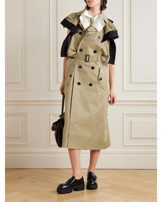 Sacai Natural Doppelreihiges Midikleid Aus Gabardine Aus Einer Baumwollmischung Mit Besätzen Aus Einer Seidenmischung