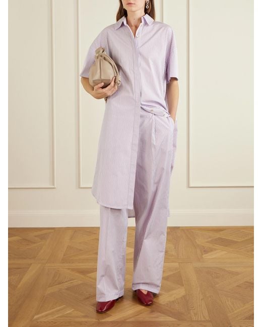 RÙADH Pink Anu Embroidered Striped Organic Cotton-Poplin Midi Shirt Dress