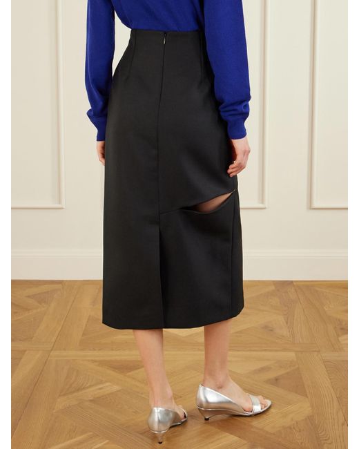 Jil Sander Black Cut-Out Grain De Poudre Wool And Mohair-Blend Midi Skirt