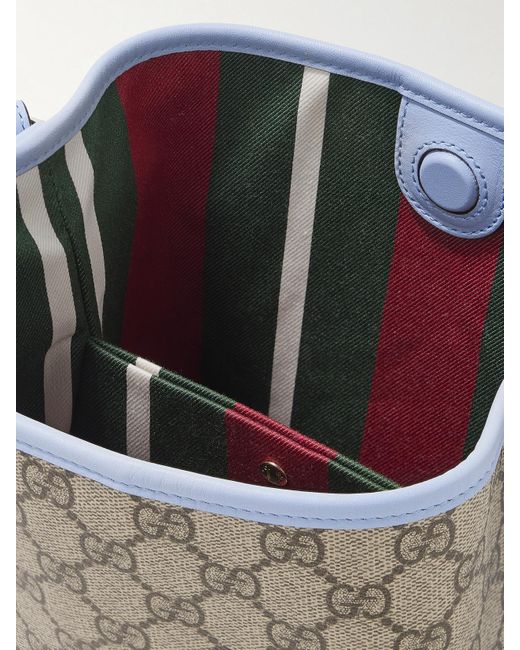 Gucci Natural Gg Emblem Beuteltasche Aus Beschichtetem, Bedrucktem Canvas Mit Lederbesätzen