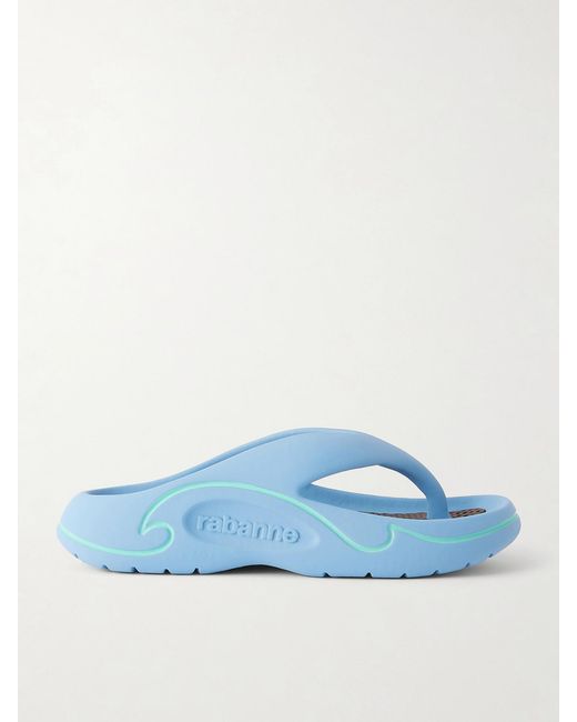 Rabanne Blue 3D Logo-Embossed Thong Sandals