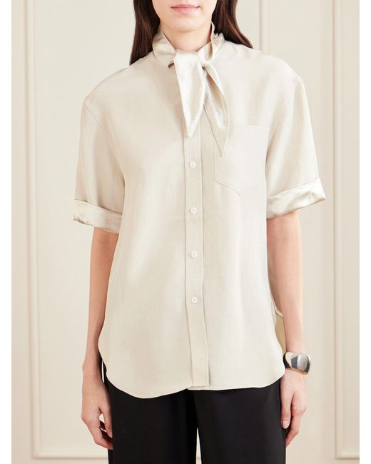 Maria McManus Natural Tie-Detailed Sateen-Trimmed Crepe Shirt