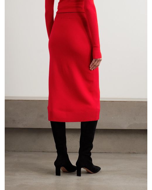 Victoria Beckham Red Midirock Aus Einer Gerippten Merinowollmischung