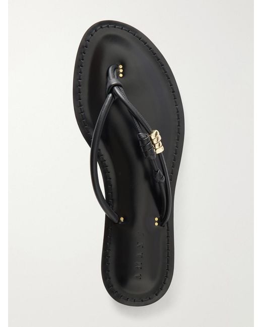 Amanu Black The Kiwayu Embellished Leather Sandals
