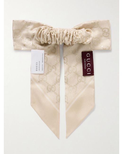 Gucci Natural Bow-Embellished Printed Silk-Twill Hair Tie