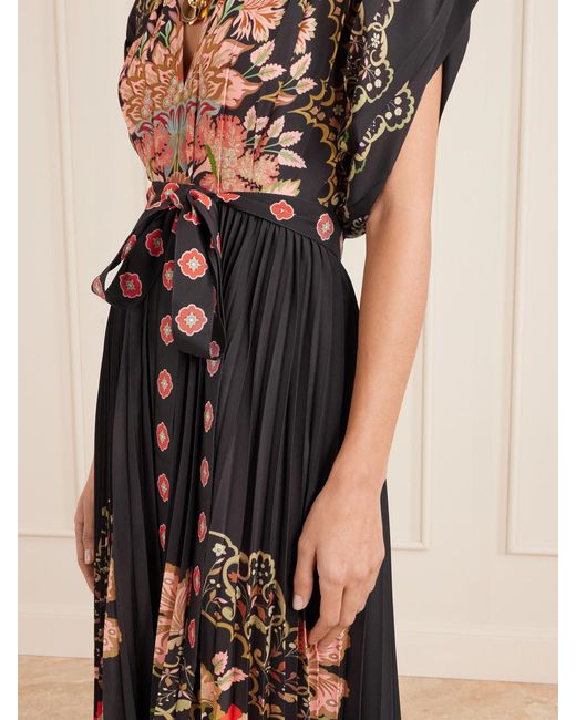 LaDoubleJ White Belted Pleated Printed Crepe De Chine Maxi Dress