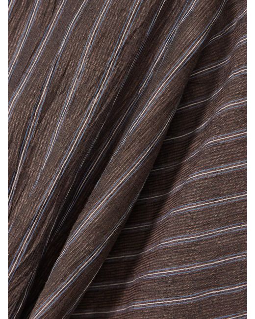 Abadia Purple Amaya Striped Pleated Linen-Blend Midi Dress